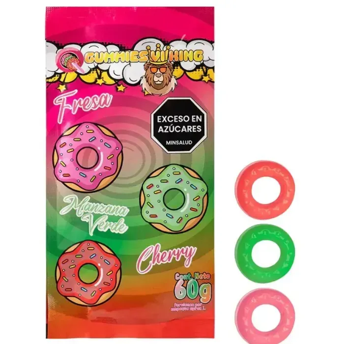 Anillo Para Pene En Goma Comestible Donas Gummies Viking X3 Unidades